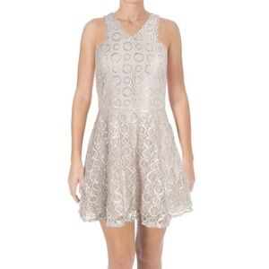✅ NWT AQUA METALLIC Lace HALTER Mini PARTY DRESS color blush pink size L